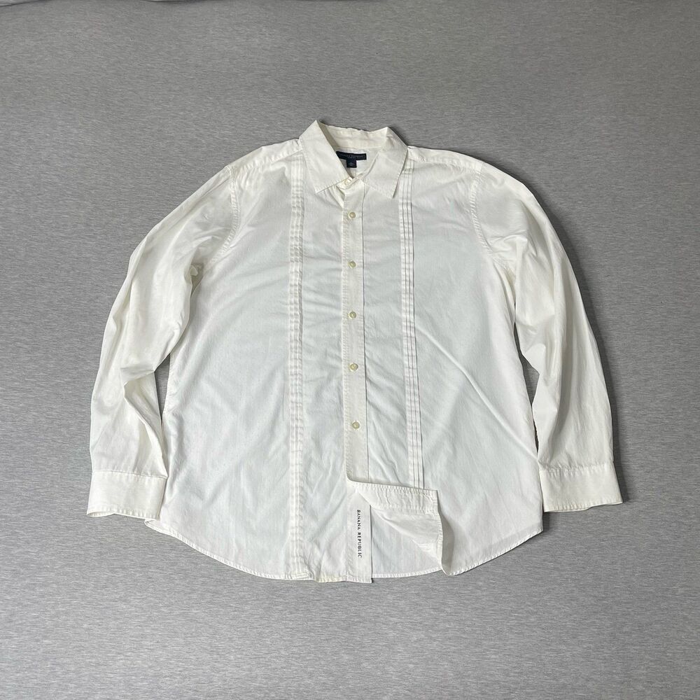Banana Republic Men’s Solid White Slim Fit Button-Up Dress Shirt